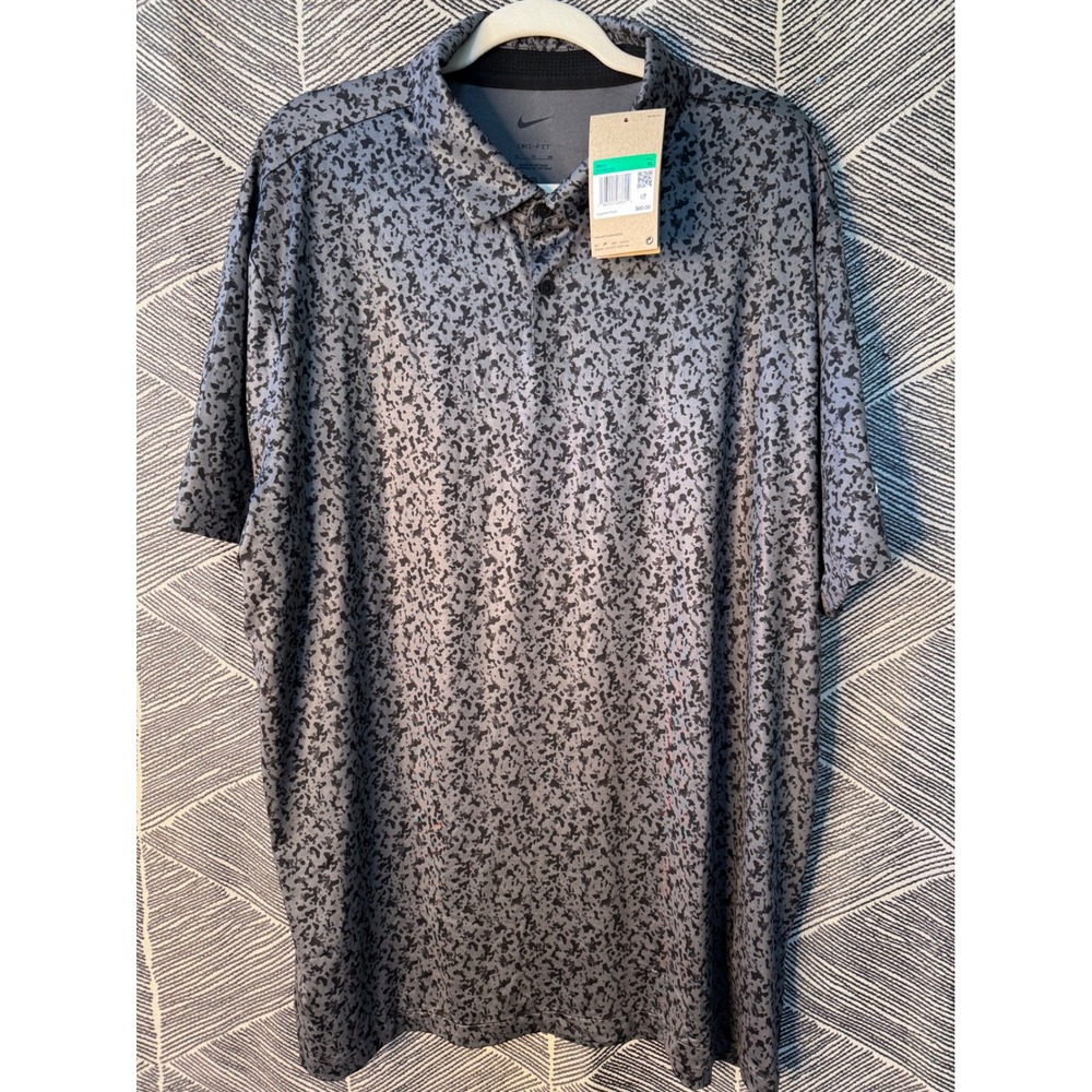 Nike‎ Dri FIT Golf Polo Shirt Mens XL Gray Black Pattern Print